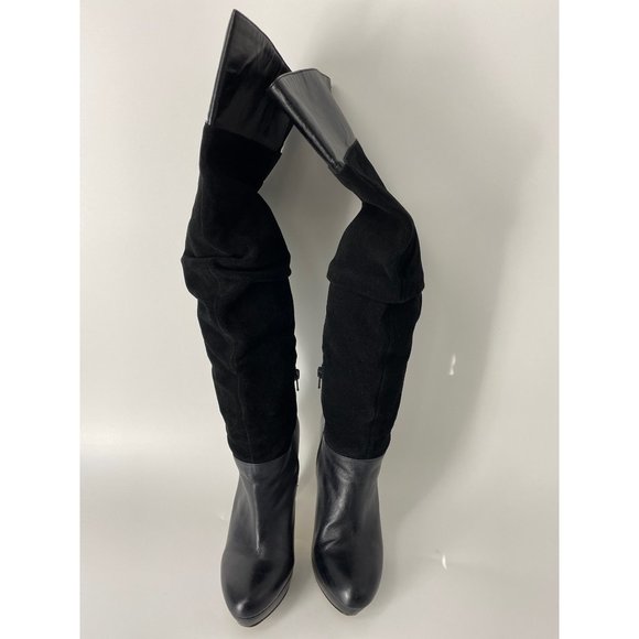 INC International Concepts Kenya Black Platform Leather and Suede Knee High Boot - Picture 5 of 7
